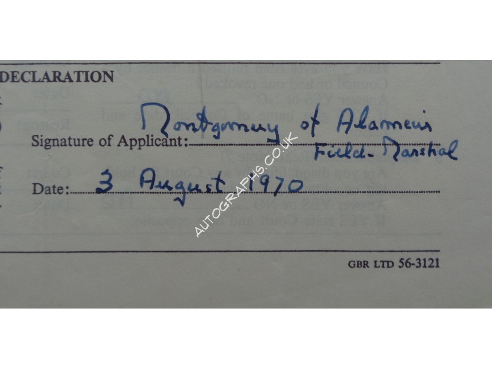 Montgomery Of Alamein genuine authentic signed autograph signature. COA UACC