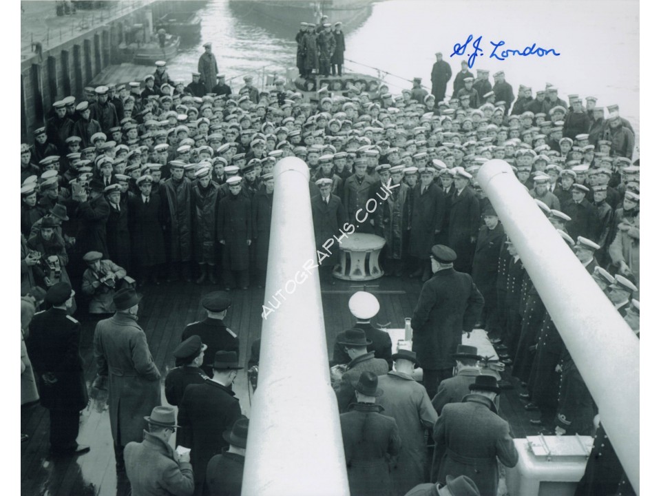 WW2 HMS Exeter signed Jack London, Churchill, Graf Spee photo. COA UACC