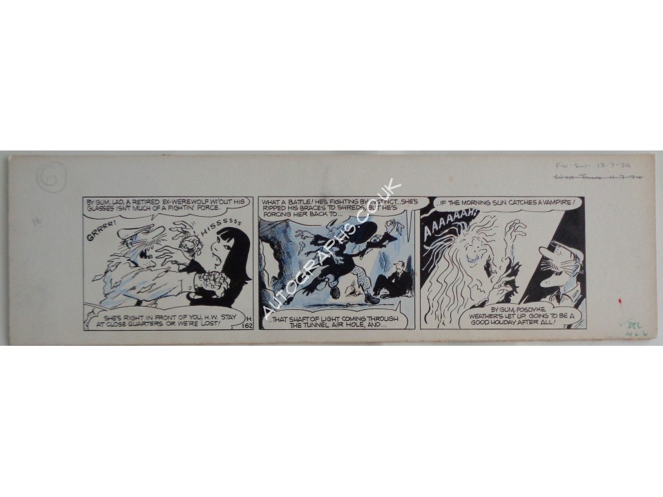 Fosdyke Saga Bill Tidy cartoon original genuine authentic signed autograph. COA UACC