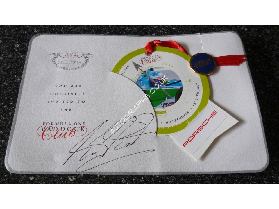 Michael Schumacher F1 genuine authentic signed autograph Paddock Club pass. COA UACC Michael Schumacher F1 genuine authentic signed autograph Paddock Club pass. COA UACC