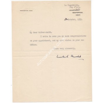 Winston Churchill signed authentic genuine signature letter. COA UACC