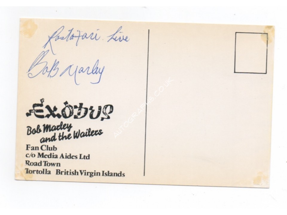 Bob Marley music signed genuine authentic signature postcard. COA UACC Bob Marley music signed genuine authentic signature postcard. COA UACC