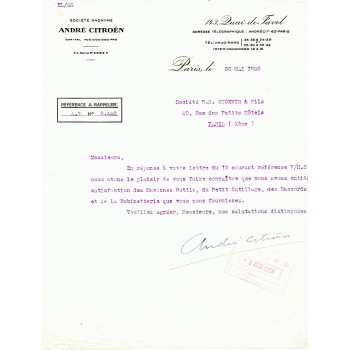 Andre-Gustave Citroen genuine authentic signed autograph signatures. COA UACC