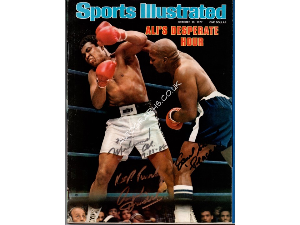 Muhammad Ali Ernie Shavers boxing signed genuine signature autograph magazine. COA UACC