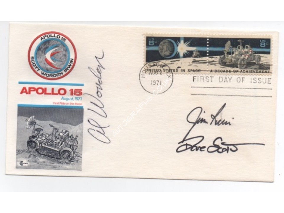 Apollo 15 Jim Irwin Dave Scott Worden autograph authentic genuine signed cover. COA UACC