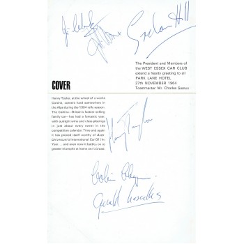 Jim Clark Colin Chapman genuine authentic signed autograph menu. COA UACC
