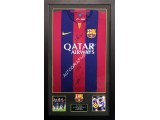 Lionel Messi, Neymar, Luis Suaraz authentic signed genuine signature shirt display. COA UACC