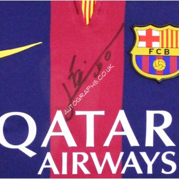 Lionel Messi, Neymar, Luis Suaraz authentic signed genuine signature shirt display. COA UACC
