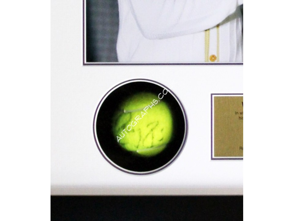 Roger Federer, Rafael Nadal signed genuine authentic tennis ball display. COA UACC