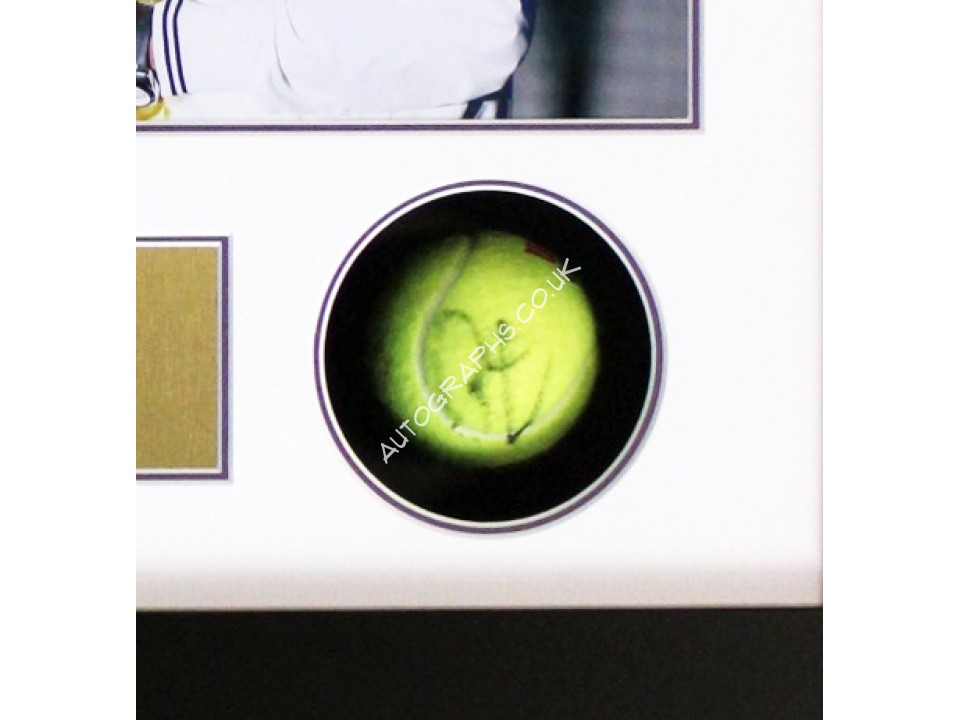 Roger Federer, Rafael Nadal signed genuine authentic tennis ball display. COA UACC