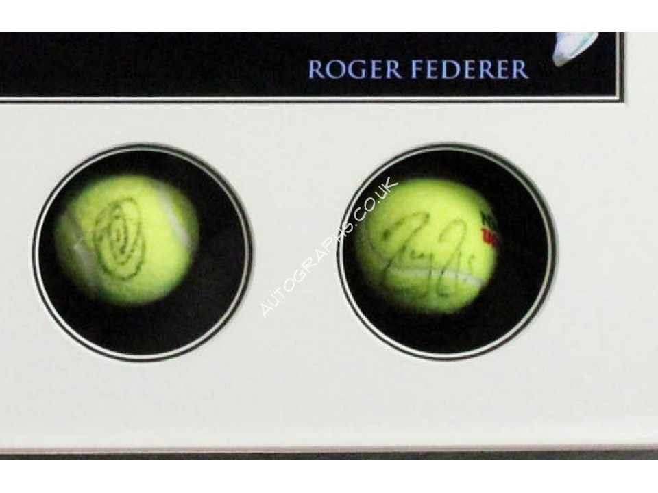 Andy Murray, Federer, Nadal, Djokovic signed genuine authentic tennis ball display. COA UACC