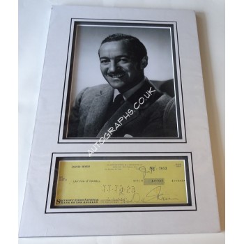 David Niven authentic genuine signature signed cheque display photo. COA UACC