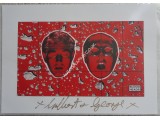 Gilbert and George authentic genuine signature signed print 'Blood Heads'. COA UACC Gilbert and George authentic genuine signature signed print 'Blood Heads'. COA UACC
