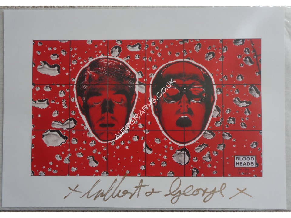 Gilbert and George authentic genuine signature signed print 'Blood Heads'. COA UACC Gilbert and George authentic genuine signature signed print 'Blood Heads'. COA UACC