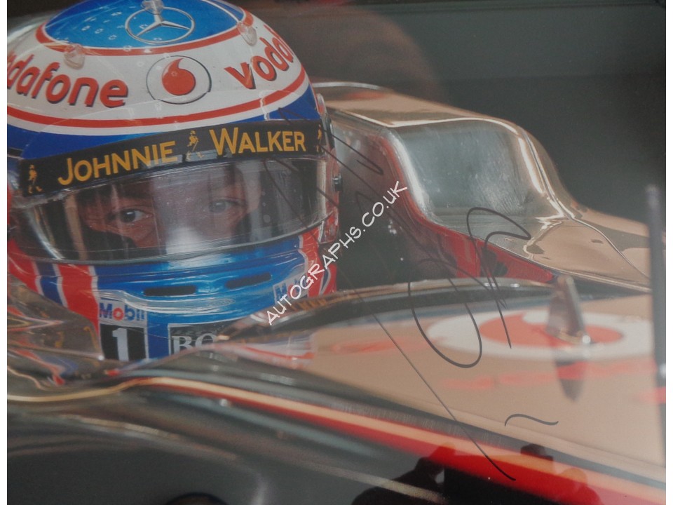 Jenson Button F1 signed genuine authentic autograph photo display. COA UACC