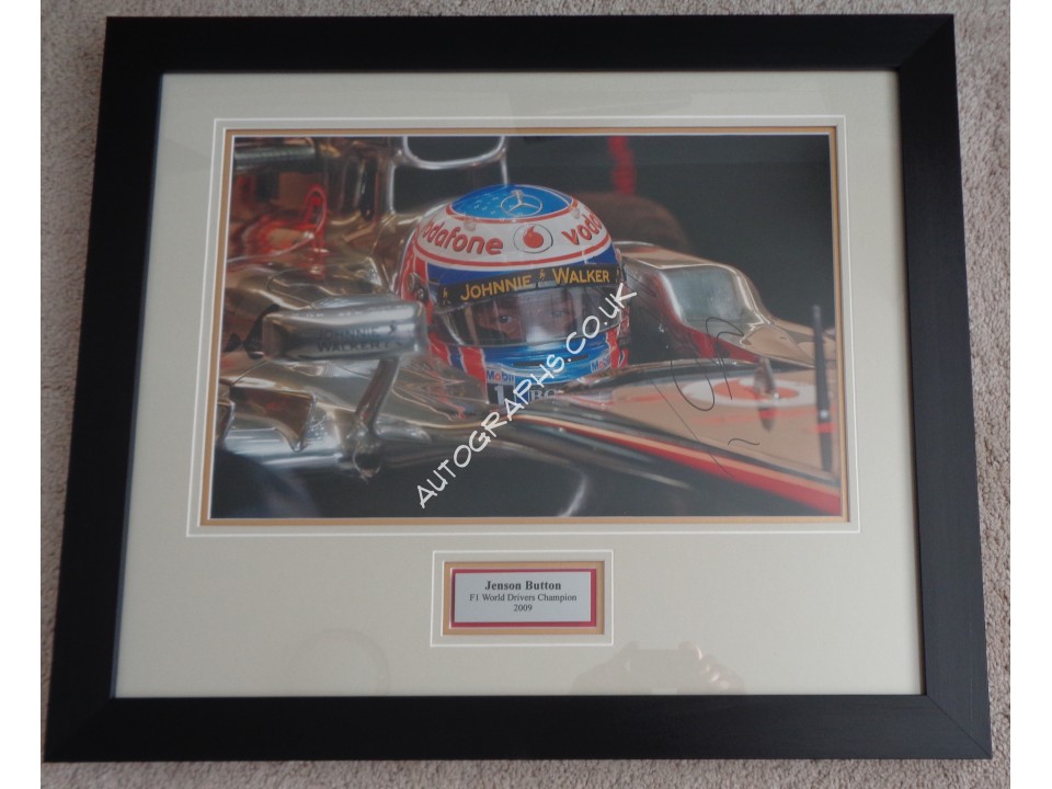 Jenson Button F1 signed genuine authentic autograph photo display. COA UACC