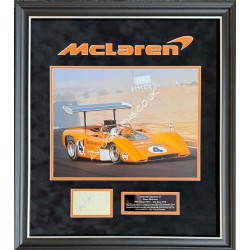 Bruce McLaren F1 CanAm signed genuine signature authentic photo display. COA UACC