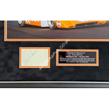 Bruce McLaren F1 CanAm signed genuine signature authentic photo display. COA UACC Bruce McLaren F1 CanAm signed genuine signature authentic photo display. COA UACC