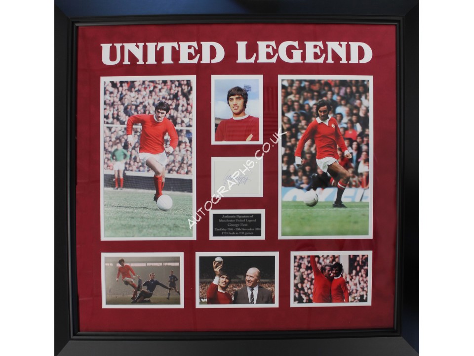 George Best Man United Football genuine signature authentic photo display. COA UACC George Best Man United Football genuine signature authentic photo display. COA UACC