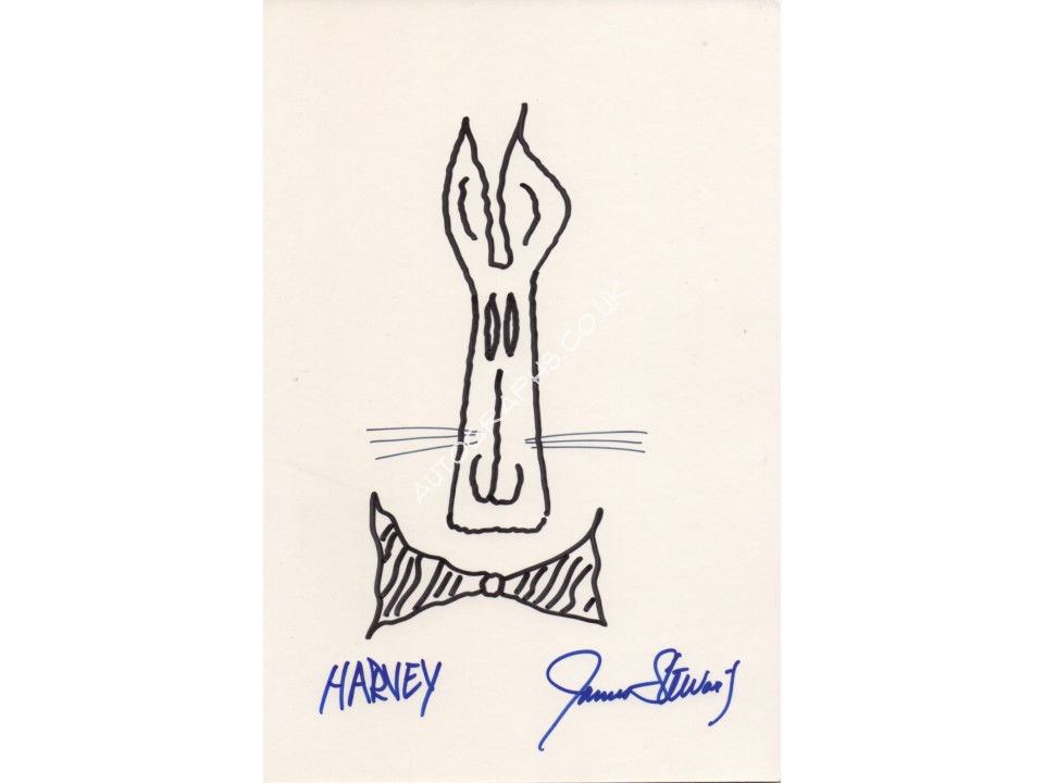 James Jimmy Stewart Harvey genuine signature authentic sketch display. COA UACC