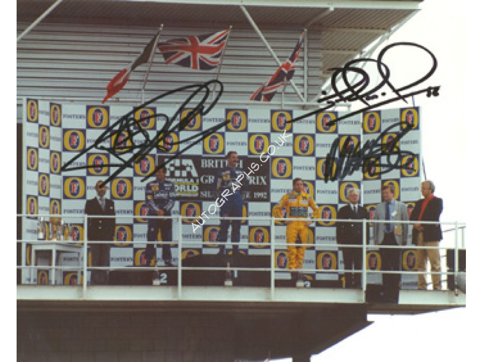 Mansell, Patrese, Brundle genuine original authentic signed autograph photo. COA UACC Mansell, Patrese, Brundle genuine original authentic signed autograph photo. COA UACC