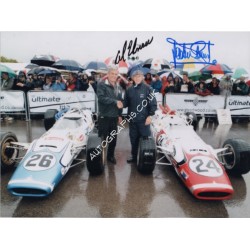 Jackie Stewart Al Unser genuine signed autograph photo. COA UACC