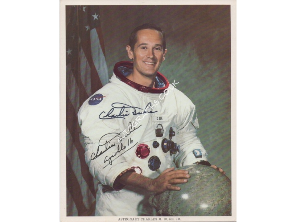 Charlie Duke Apollo 16 authentic genuine authentic genuine signed litho image. COA UACC