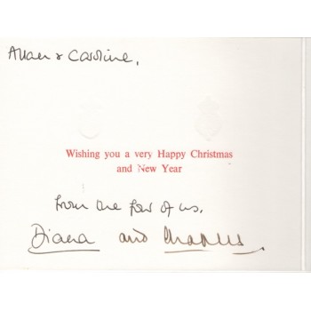 Princess Diana and Prince Charles genuine authentic autograph signature Christmas card. COA UACC