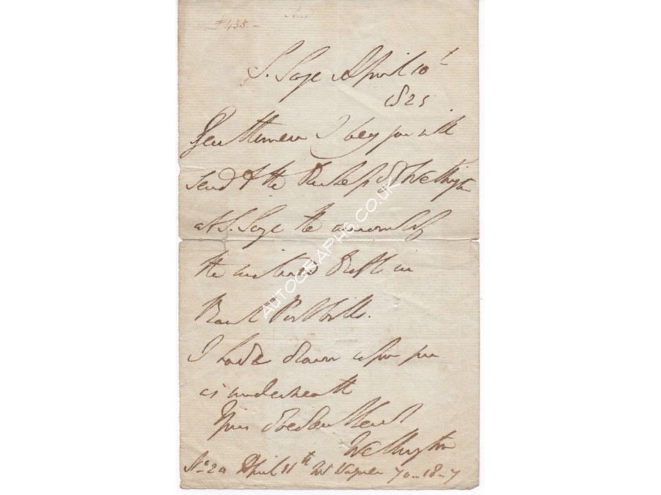 Duke of Wellington, Arthur Wellesley signed authentic genuine signature letter. COA UACC