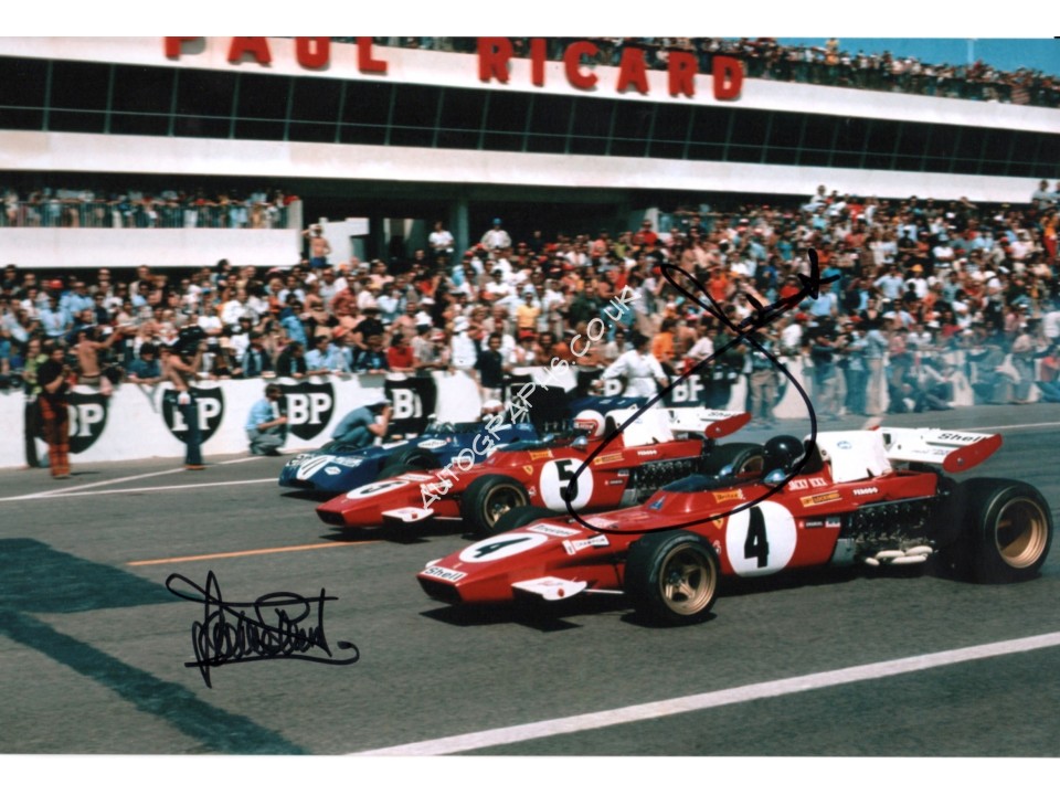 Jackie Stewart Jackie Ickx F1 signed genuine signature authentic photo. COA UACC