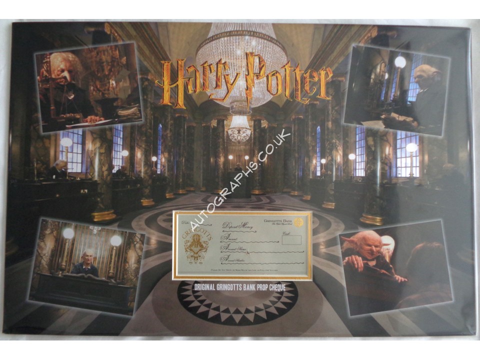 Harry Potter authentic genuine Gringotts Bank Cheque display. COA UACC