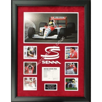 Ayrton Senna F1 McLaren signed genuine signature autograph display. COA UACC