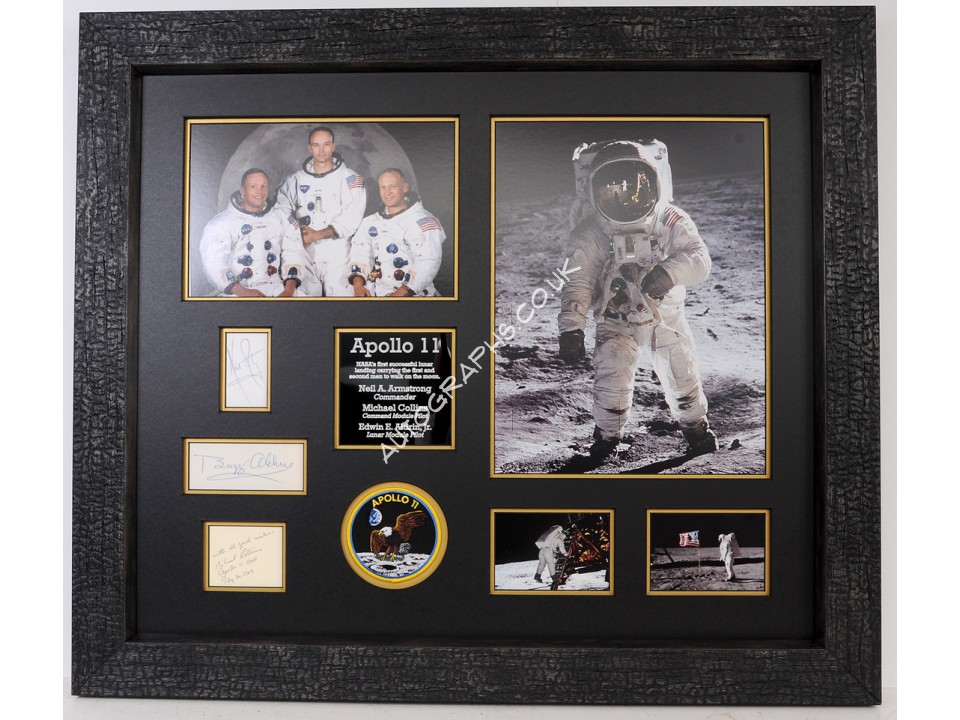 Apollo 11 Neil Armstrong Aldrin Collins genuine authentic autograph signed display. COA UACC