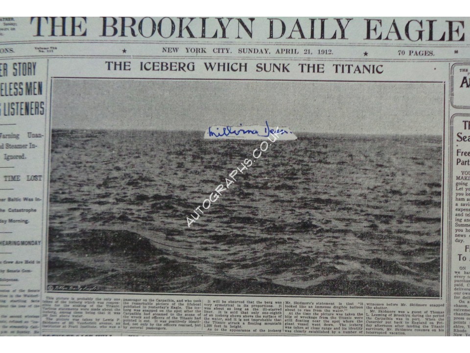 RMS Titanic Millvina Dean survivor authentic signed Genuine signature poster. COA UACC