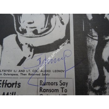 Alexei Leonov First Space Walk authentic signed Genuine signature newspaper. COA UACC Alexei Leonov First Space Walk authentic signed Genuine signature newspaper. COA UACC