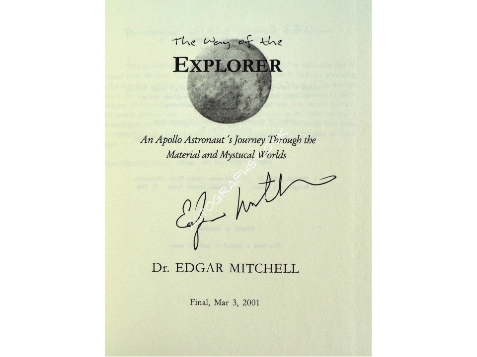 Ed Mitchell Apollo space authentic genuine signature signed book. COA UACC