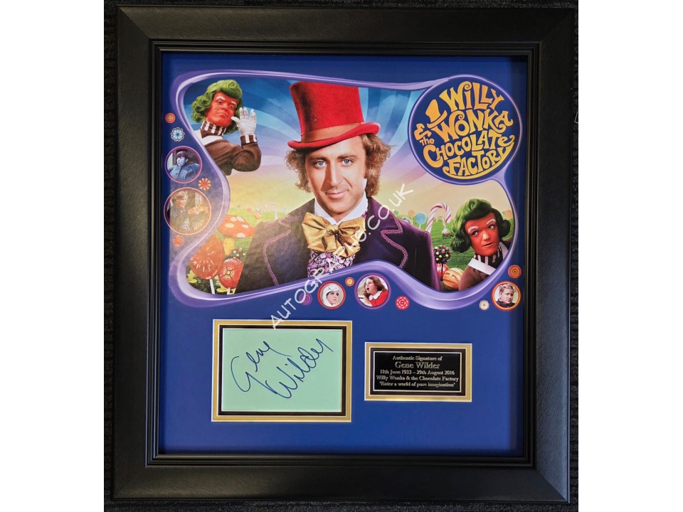 Gene Wilder Wily Wonka authentic signed signature autograph display. COA UACC Gene Wilder Wily Wonka authentic signed signature autograph display. COA UACC