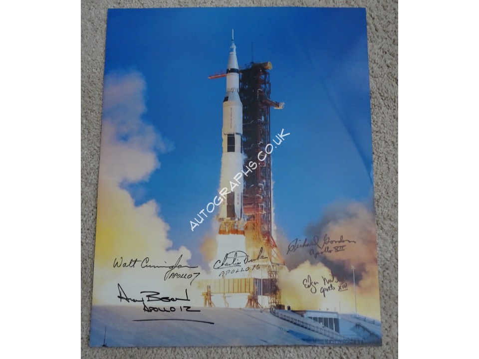 Alan Bean Charlie Duke Cunningham Apollo space authentic autograph signed photo. COA UACC