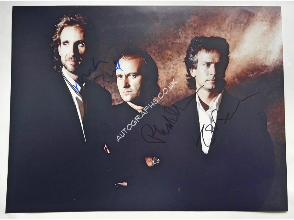 Genesis Phil Collins Rutherford Banks genuine authentic autograph signed photo. COA UACC Genesis Phil Collins Rutherford Banks genuine authentic autograph signed photo. COA UACC