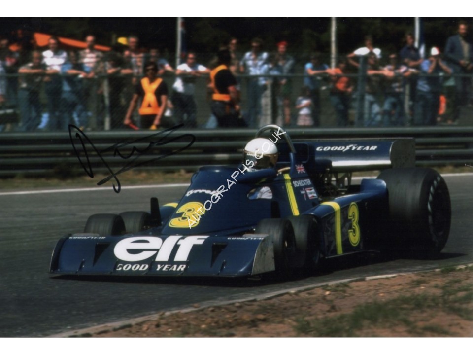 Jody Scheckter Tyrrell P34 F1genuine signed authentic signature photo. COA UACC Jody Scheckter Tyrrell P34 F1genuine signed authentic signature photo. COA UACC