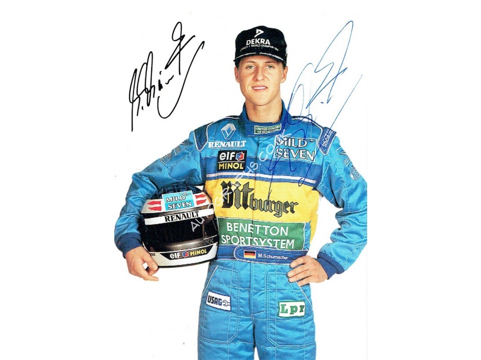 Michael Schumacher genuine authentic signed autograph signatures postcard. COA UACC