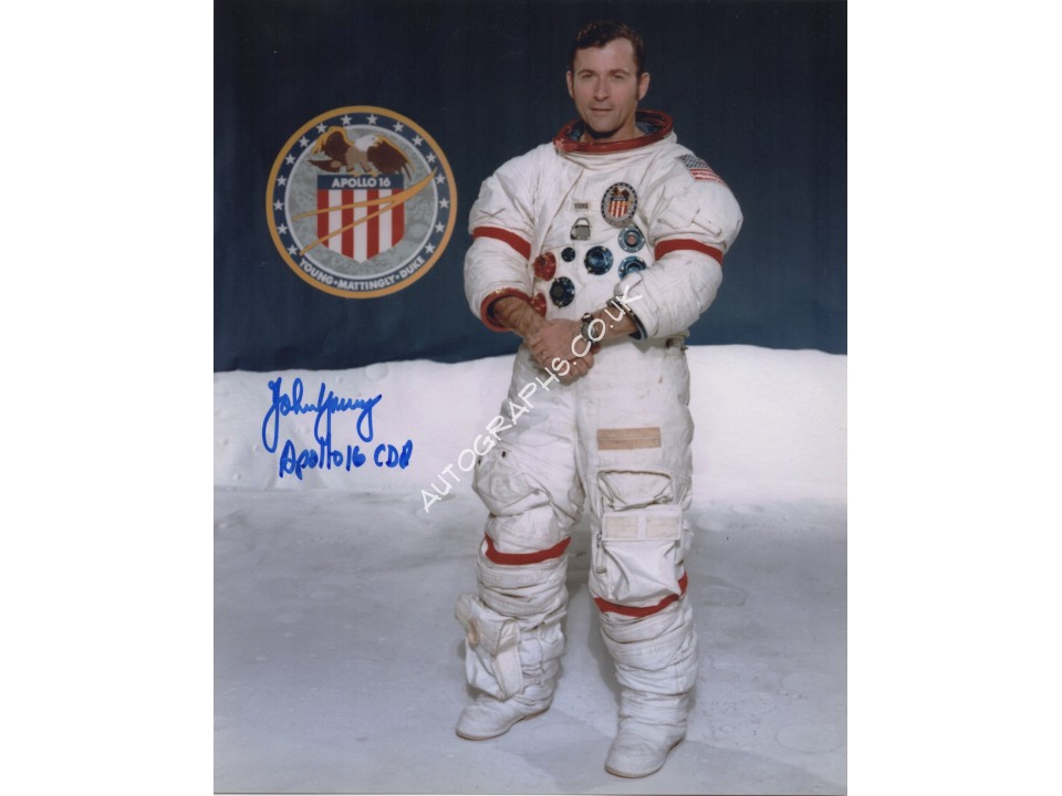 Apollo 16 John Young authentic signed genuine autograph signature photo. COA UACC