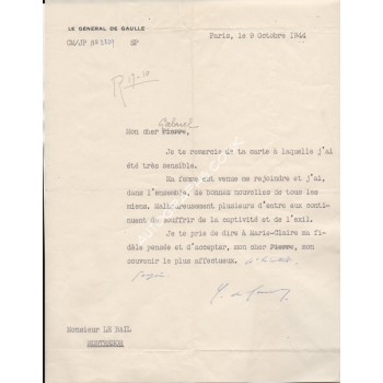 Charles De Gaulle signed authentic genuine signature letter. COA UACC