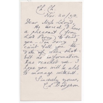 C L Dodgson Lewis Carroll signed genuine signature autograph letter. COA UACC