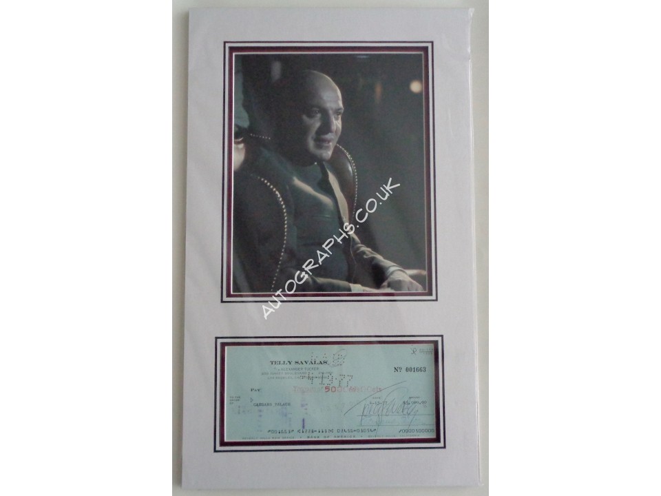 Telly Savalas James Bond authentic signed autograph cheque display. COA UACC Telly Savalas James Bond authentic signed autograph cheque display. COA UACC