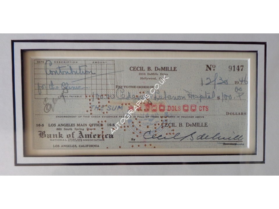 Cecil B. DeMille films genuine signed authentic autograph photo display. COA UACC