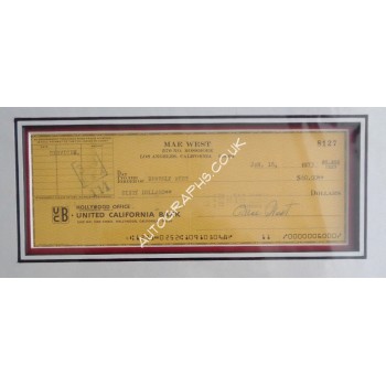 Mae West genuine signed authentic autograph cheque photo display. COA UACC Mae West genuine signed authentic autograph cheque photo display. COA UACC