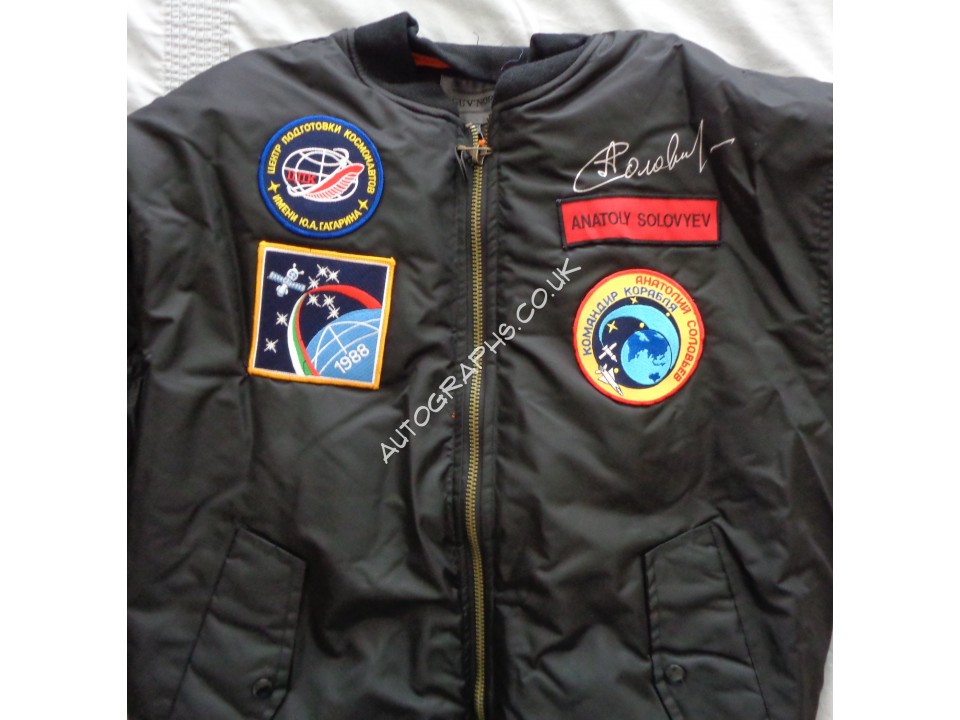 Anatoly Solovyev Soyuz etc authentic signed Genuine signature flight jacket. COA UACC