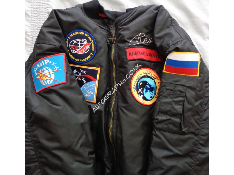 Anatoly Solovyev Soyuz etc authentic signed Genuine signature flight jacket. COA UACC