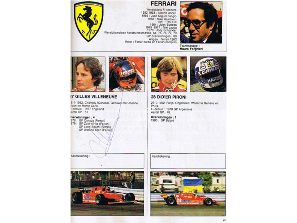 Gilles Villeneuve genuine authentic signed autograph signatures. COA UACC